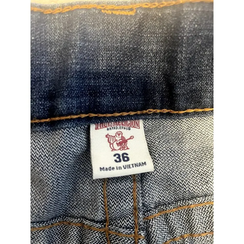 NWT True Religion Camo Horseshoe Flap Pocket Straight Leg Jeans size 36